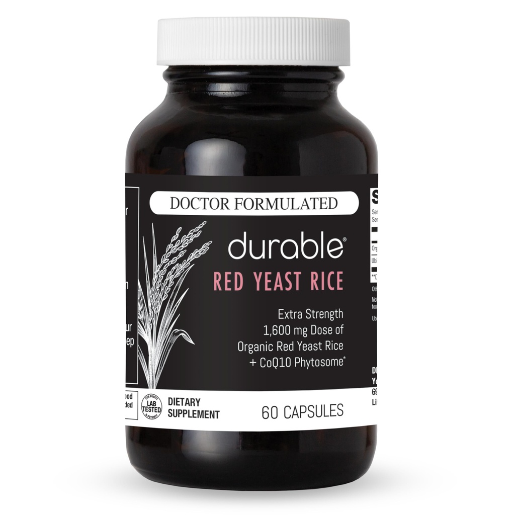 Riz de levure ROUGE durable – Bio 1.600 mg Extra Strength + CoQ10 Phytosome – soutient le cholestérol sain, le cœur, les lipides et la circulation – Doctor Formulé, non-OGM, végétalien, fabriqué aux États-Unis (60 capsules).