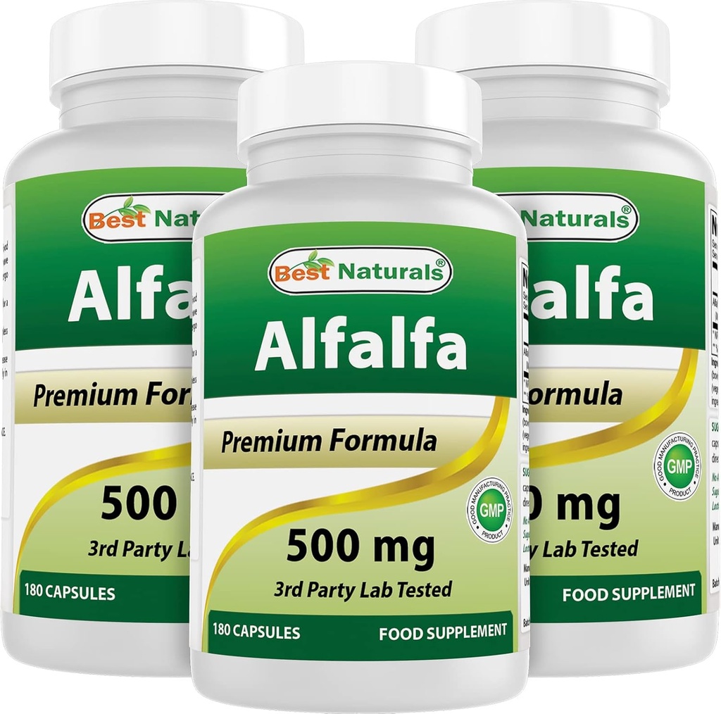 Best Naturals Alfalfa Green Super Food 500 mg 180 Capsules (180 Nombre (paquet de 3))