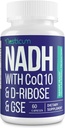 NADH 50mg + CoQ10 200mg + D-Ribose 150mg Supplement, Boosting NAD+ Ergänzungen für Immunsystem, Zelluläre Energie, Fokus, Reduziertes Nicotinamid Adenin Dinukleotid, 60 Veggie Kapseln