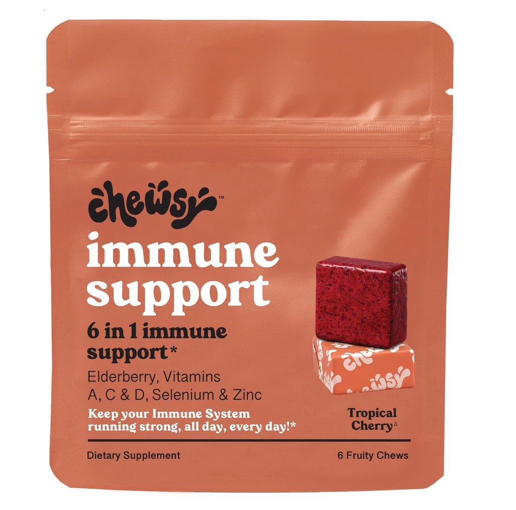 Chewsy - 6-en-1 Immune Soutien Chews fruités avec des baies de sureau - vitamine C, A et D, zinc et sélénium - emballés individuellement - 6 jours d'approvisionnement