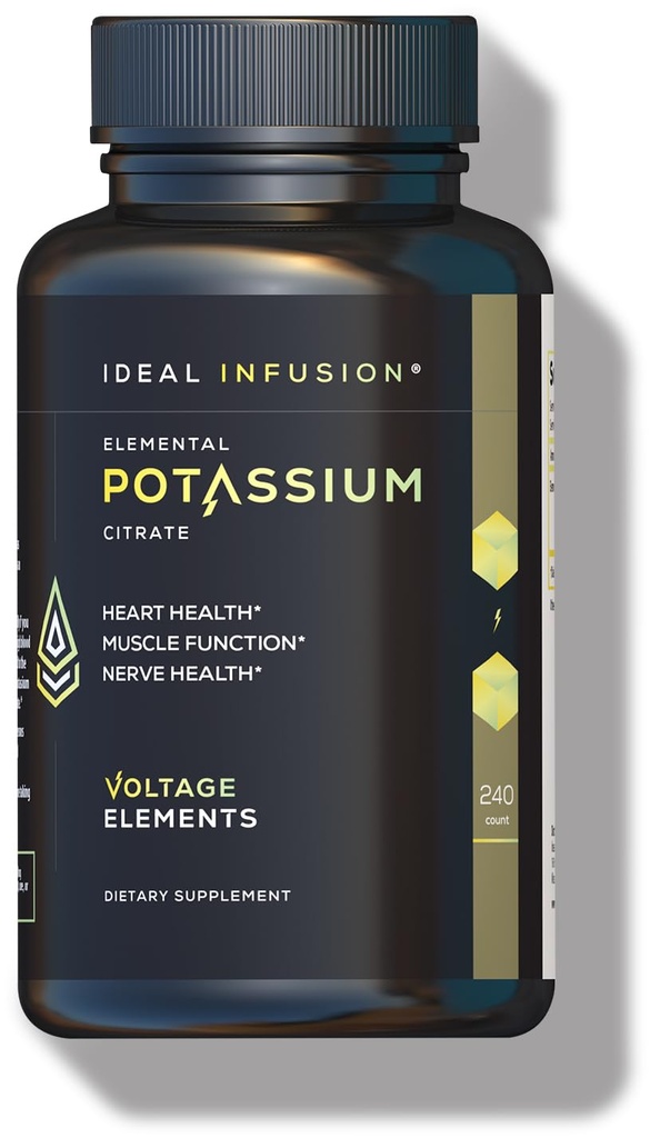 Éléments de tension Citrate de potassium 1430mg - Santé du coeur et du rein, Électrolyte Balance, fonction nerveuse - Potassium élémentaire 500mg (240 Capsules) Vegan