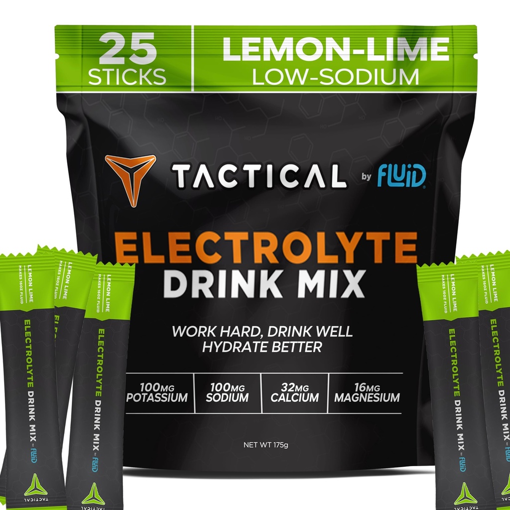 Fluid Tactical - Paquets de poudre d'électrolyte, Accélérer la réhydratation, Sucre faible, Mélange de boisson d'électrolyte, Prévenir la déshydratation, Éliminer les crampes