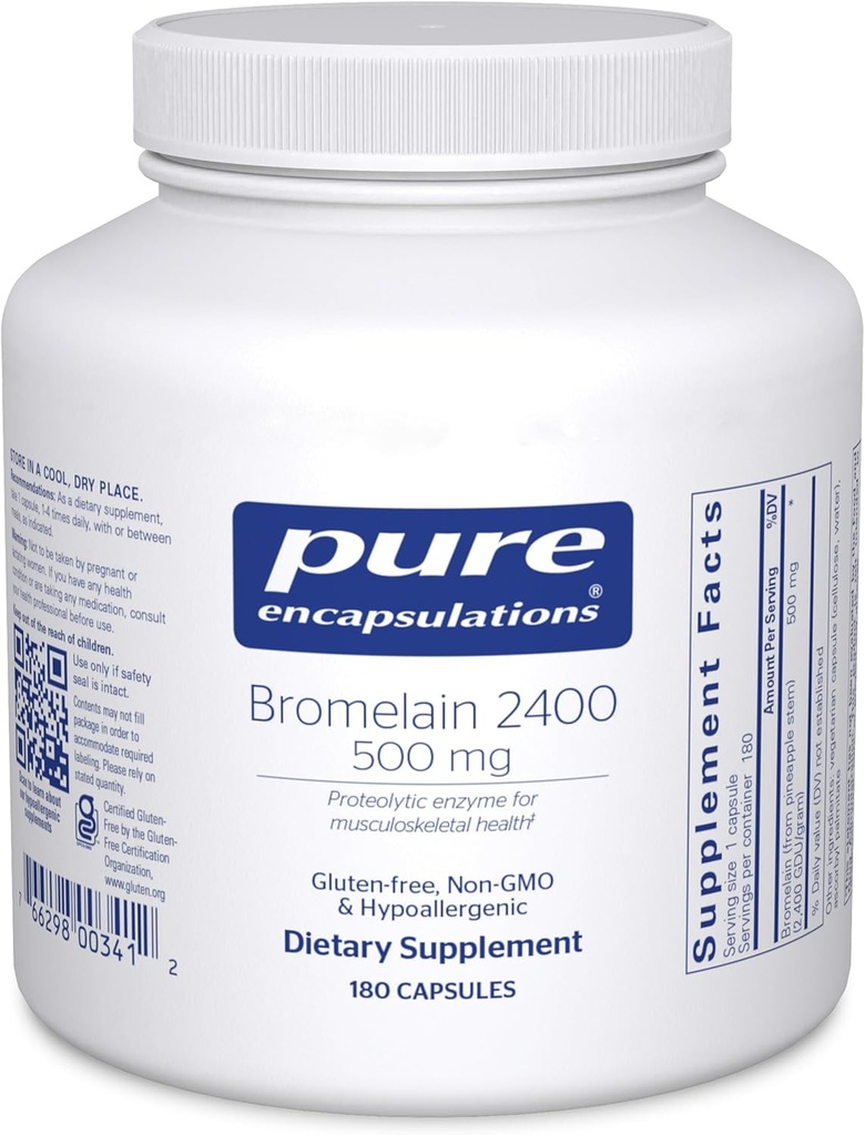Encapsulations pures Bromelain 2400 500 mg - pour le soutien digestif et la santé musculo-squelettique - soutient les articulations et la récupération musculaire* - enzymes protéolytiques - Vegan - 180 capsules