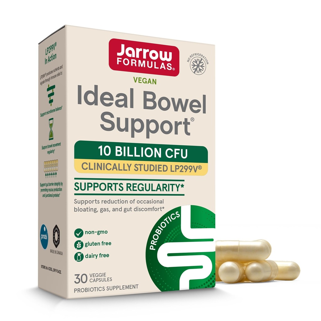 Formules de jarrows Idéal Bowel Support - 10 milliards CFU par service - Bowel Support - Réduit le ballonnement, le gaz et le malaise intestinal - Jusqu'à 30 portions (capsules Veggie)