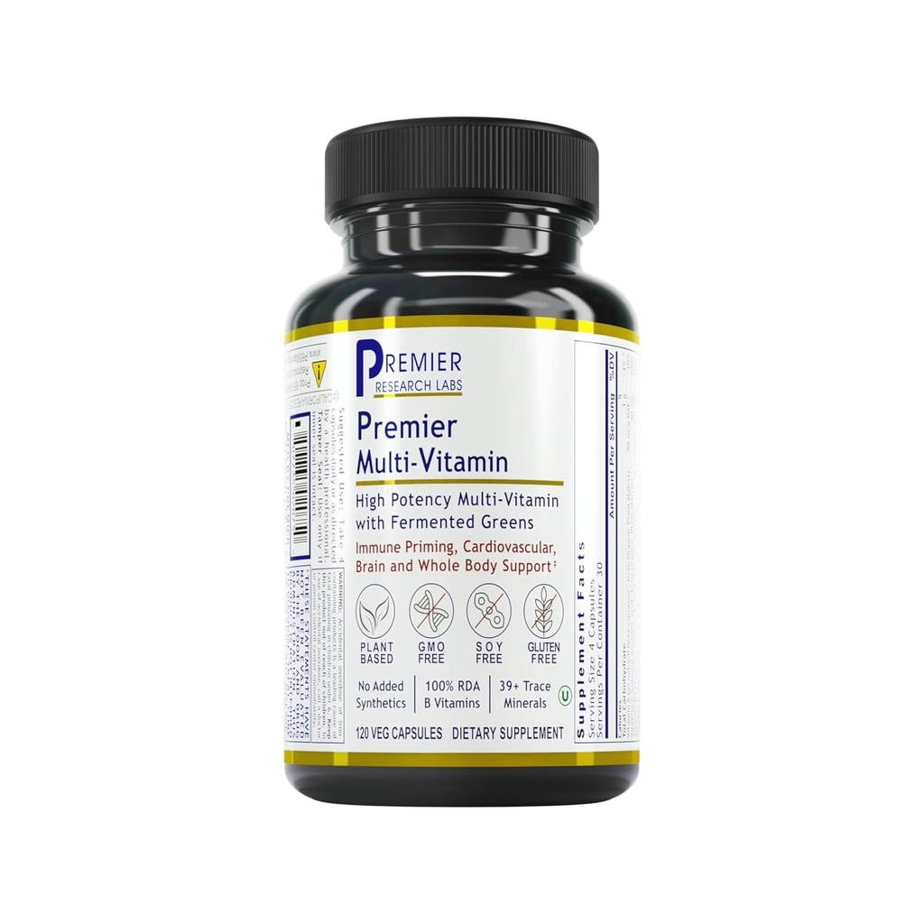 Premier Research Labs Multi-Vitamine - Immune, Cerveau et Soutien cardiaque avec Prébiotiques et Postbiotiques. Sans gluten et sans soja - 120 capsules d'origine végétale