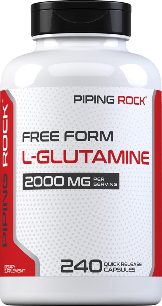 Pipeping Rock L Glutamine Poudre Capsules 2000 mg 240 Pills Supplément pour les femmes et les hommes Formule libre Acide aminé , non-OGM, sans gluten