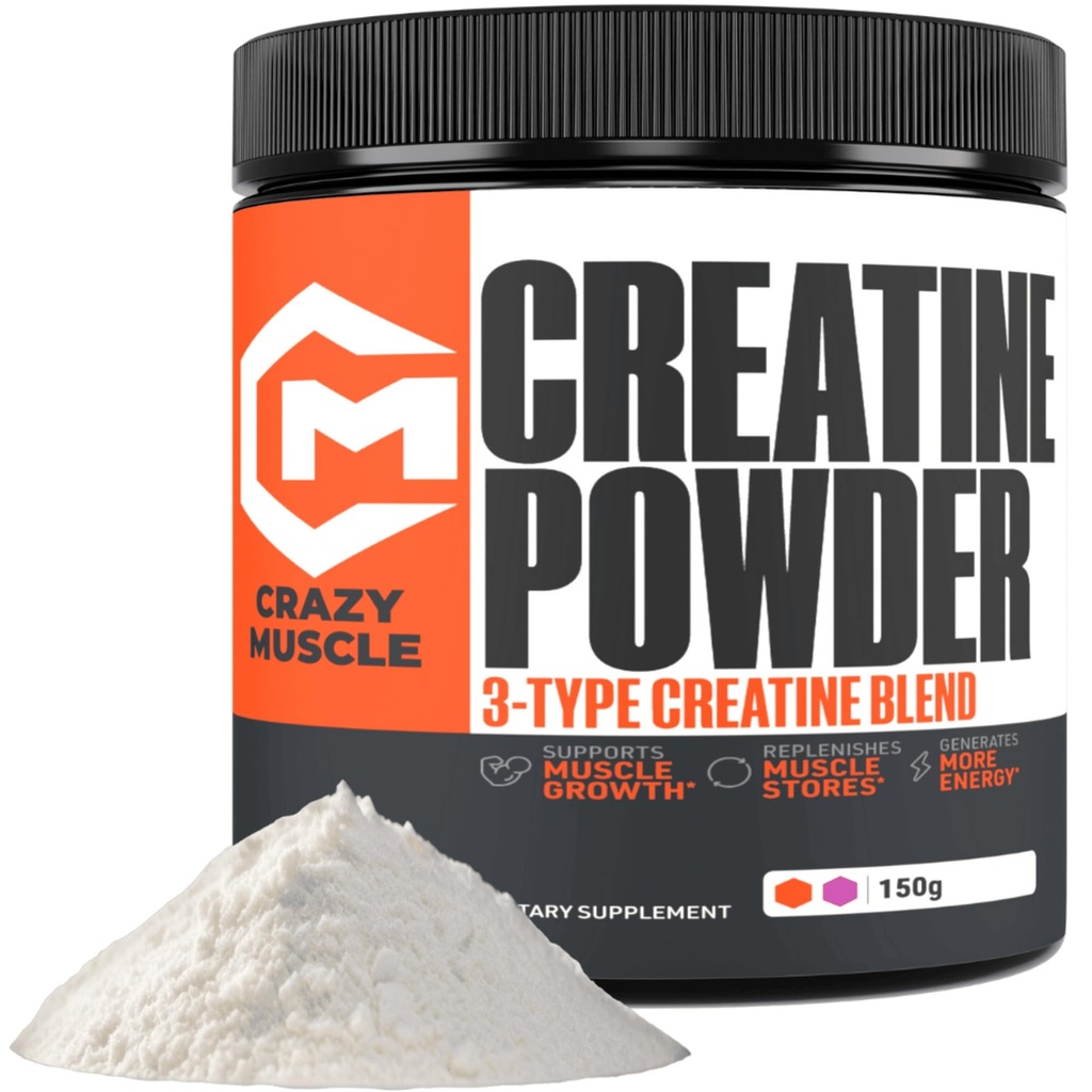 Crazy Muscle Creatine Monohydrat-Pulver, 5000mg Premium 3X ThreeAtine Pre Workout Maß Gainer, Hohe Absorption Einfach, um Pulver Optimum Leistung für Männer und Frauen, 30 Portionen
