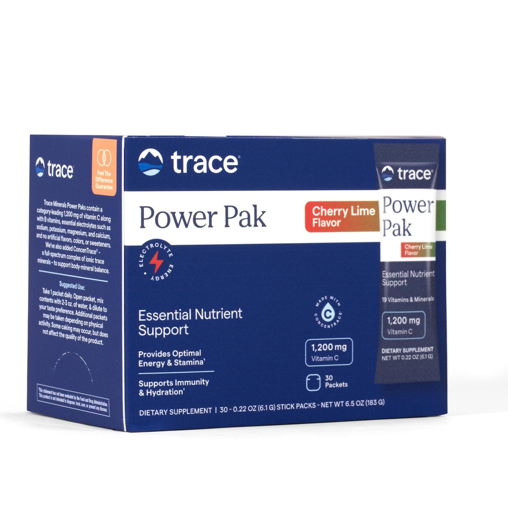 Trace Minerals Power Pak - Multivitamin-Packets für essentielle Nährstoffunterstützung - Hydration, Immunität & Energie - Natürliche Vitamine & Mineralien - Kirschen Lime - 30 Zähler (30 Servierungen)