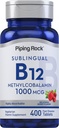 Piping Rock Vitamin B12 Sublingual Tablets | 1000 mcg | 400 Pillen | Methylcobalamin Supplement für Frauen und Männer | Berry Flavor | Vegetarisch, Non-GMO, Glutenfrei