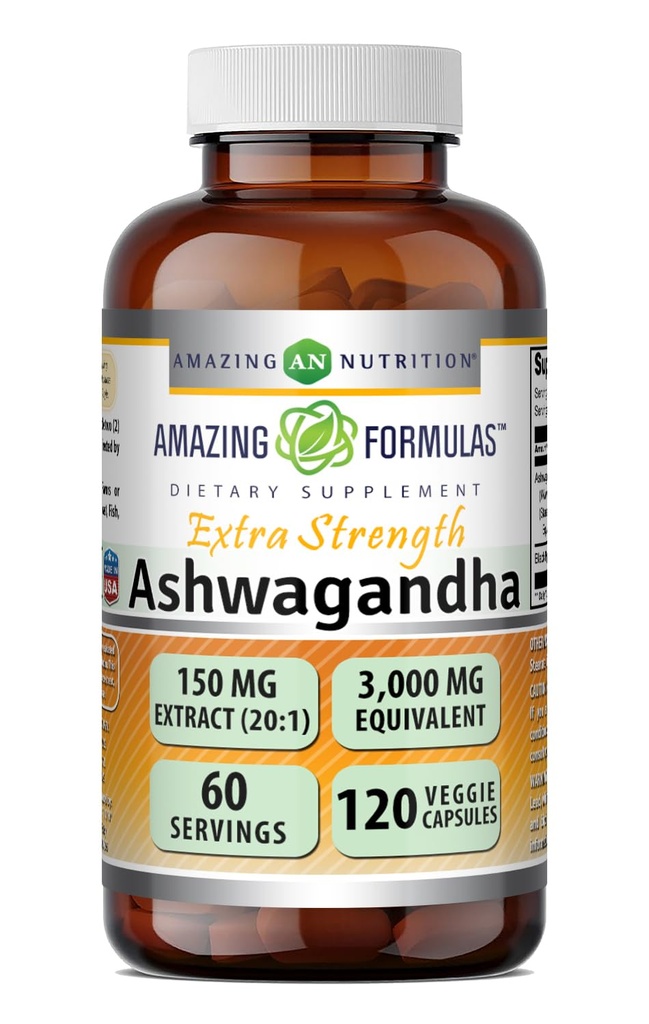 Formules étonnantes Ashwagandha Extraction Supplément de 150 Mg d'extrait (20:1)