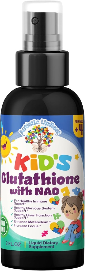 Autistic UpBeat: Glutathion pour enfant avec spray NAD – 60 Servants, Antioxydants, Immune Support, Energy Booster, Santé Cellulaire, Détoxification, Fonction cérébrale et Soutien cognitif, Facile à utiliser