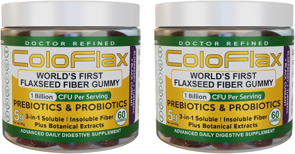 Organic Flaxseed Fiber + Probiotic Gummies | Constipation Relief & Regularity Ohne den Kramp für Erwachsene, lösliche & unlösliche Triple-Fiber Vegan Gummis - 60 Servietten
