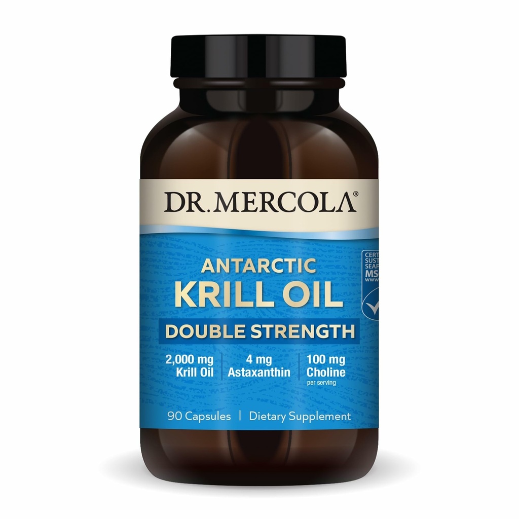 Dr. Mercola Antarctic Krill Oil Double Strength - 2.000 mg - Omega-3 Supplement mit EPA & DHA - Unterstützt Gehirn, Herz, Gelenk & Immune Gesundheit - GMO-frei & Glutenfrei - 90 Kapseln (30 Portionen)