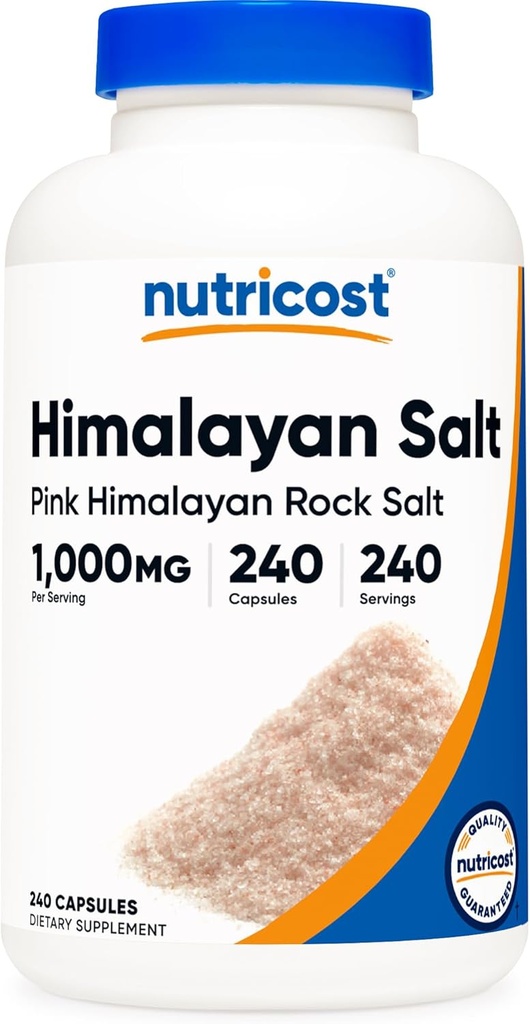 Nutricost Pink Himalayan Salzkapseln 1000mg, 390mg Sodium, 240 Kapseln - Non-GMO, Glutenfrei