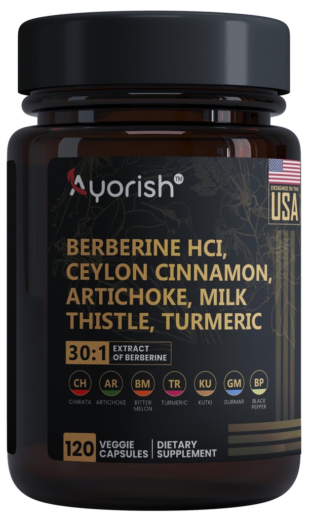 Berberine Supplement – Hohe Festigkeit 7500mg gleichwertig – Berberine mit Ceylon Cinnamon, Milk Thistle & Turmeric – 120 Vegan Capsules – Non-GMO, USA Formuliert