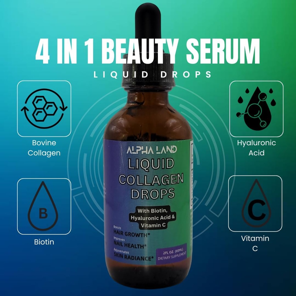 Flüssiges Kollagen - Hyaluronsäure, Biotin, Vitamin C, Haut Hydration, Haarwachstum, Nagelfestigkeit - Anti-Aging Beauty Serum Supplement (Drop Form)