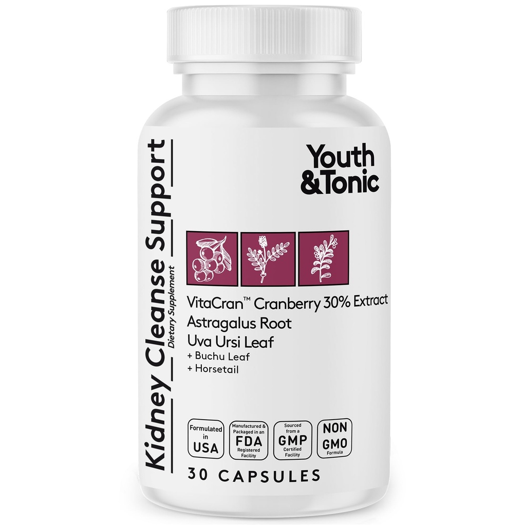Supplément de nettoyage et de détox pour les jeunes et toniques avec extrait de canneberge - Soutient la santé urinaire, la santé des peaux et du rein - Vegan, non-OGM - 30 pilules végétariennes