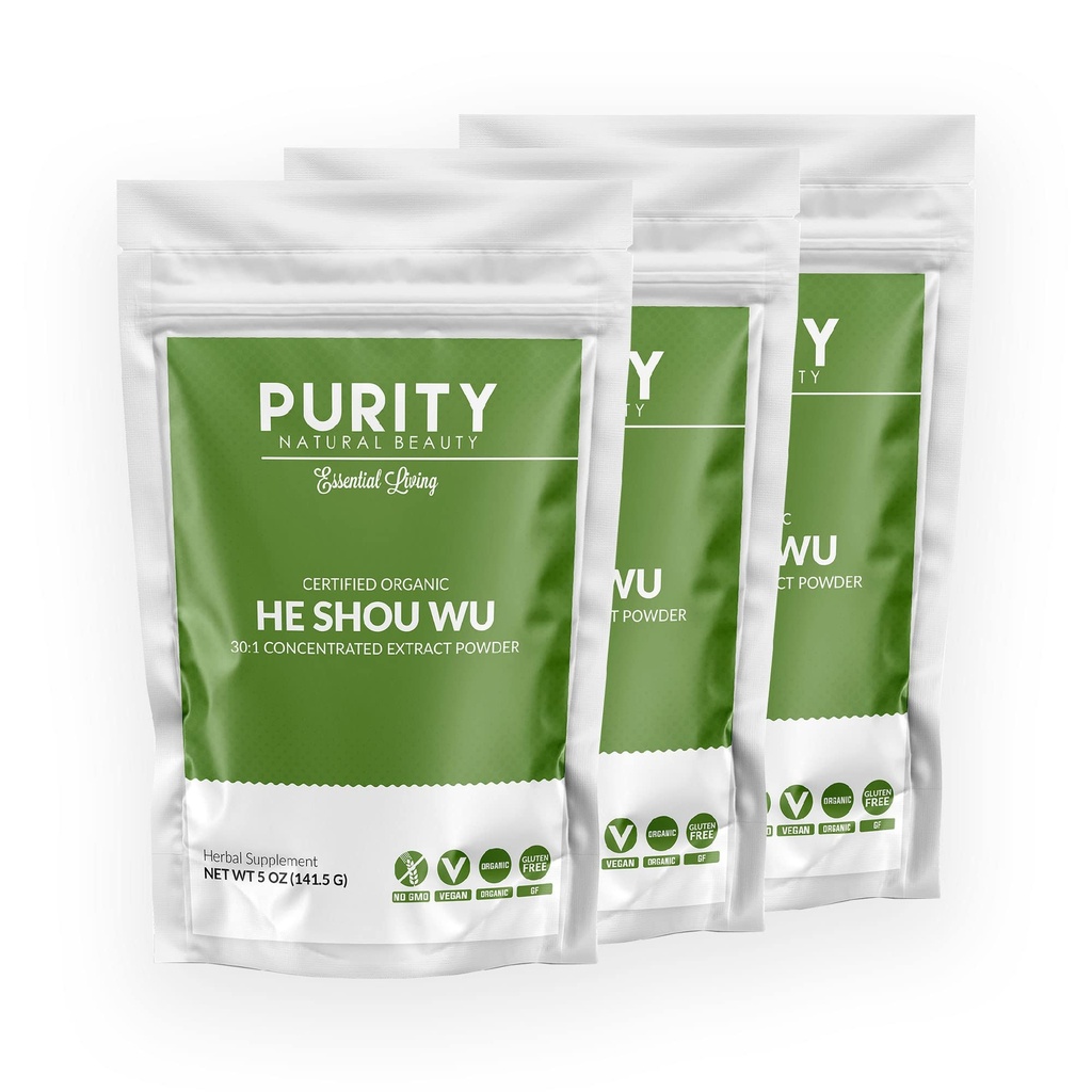 Certified Organic He Shou Wu - Grand sac de 5oz de 30:1 Concentré-Fo-ti - Extrait de Foti biologique- Fo ti He Shou Wu Organic (paquet de 3-15 onces)