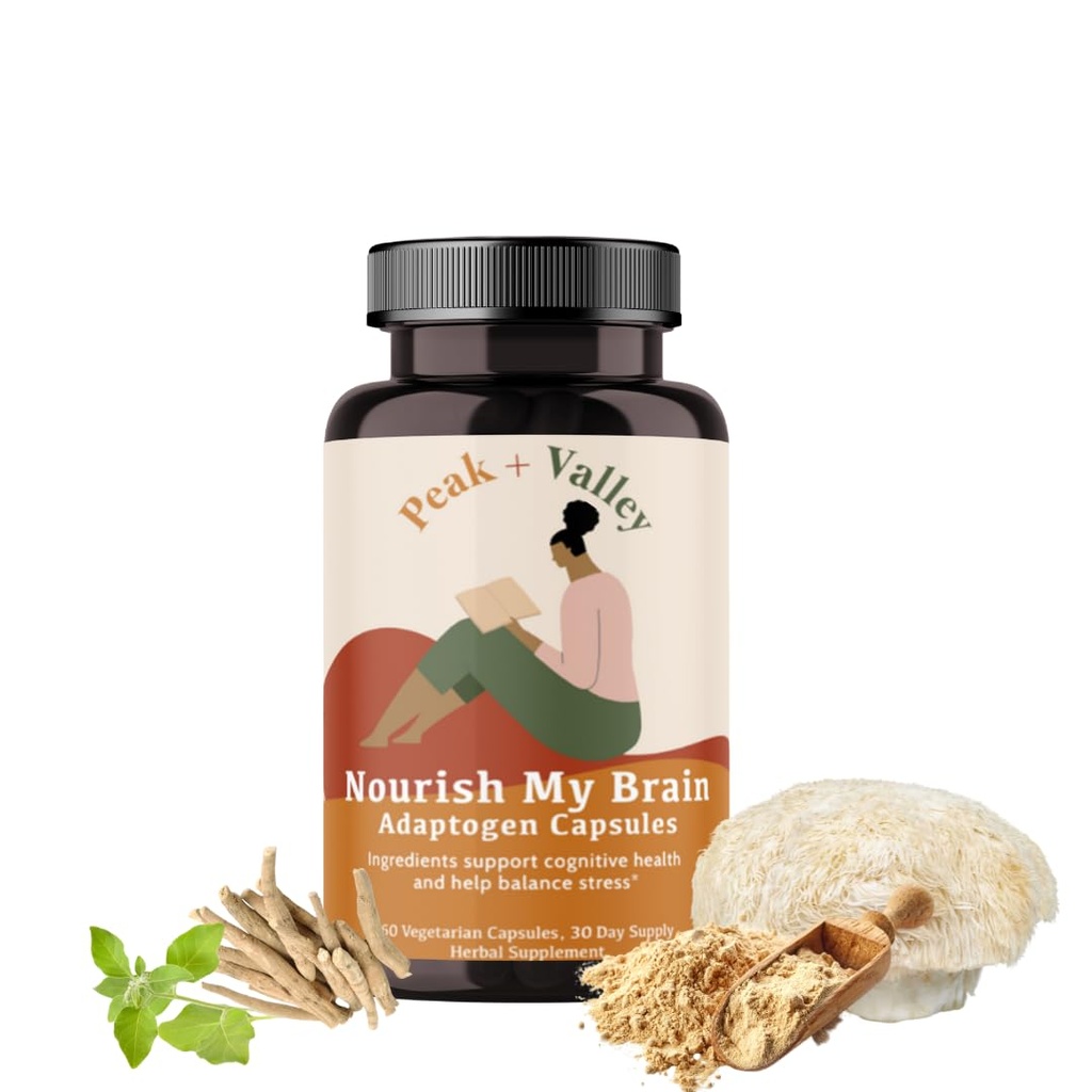 Peak + Valley Nootropic Cerveau Support Supplément pour la mémoire et le focus avec le champignon de la Mane du Lion et Ashwagandha - 60 Ct Capsules Adaptogènes - Adultes/Aînés - Cognitive, Brain Fog, Formule énergétique