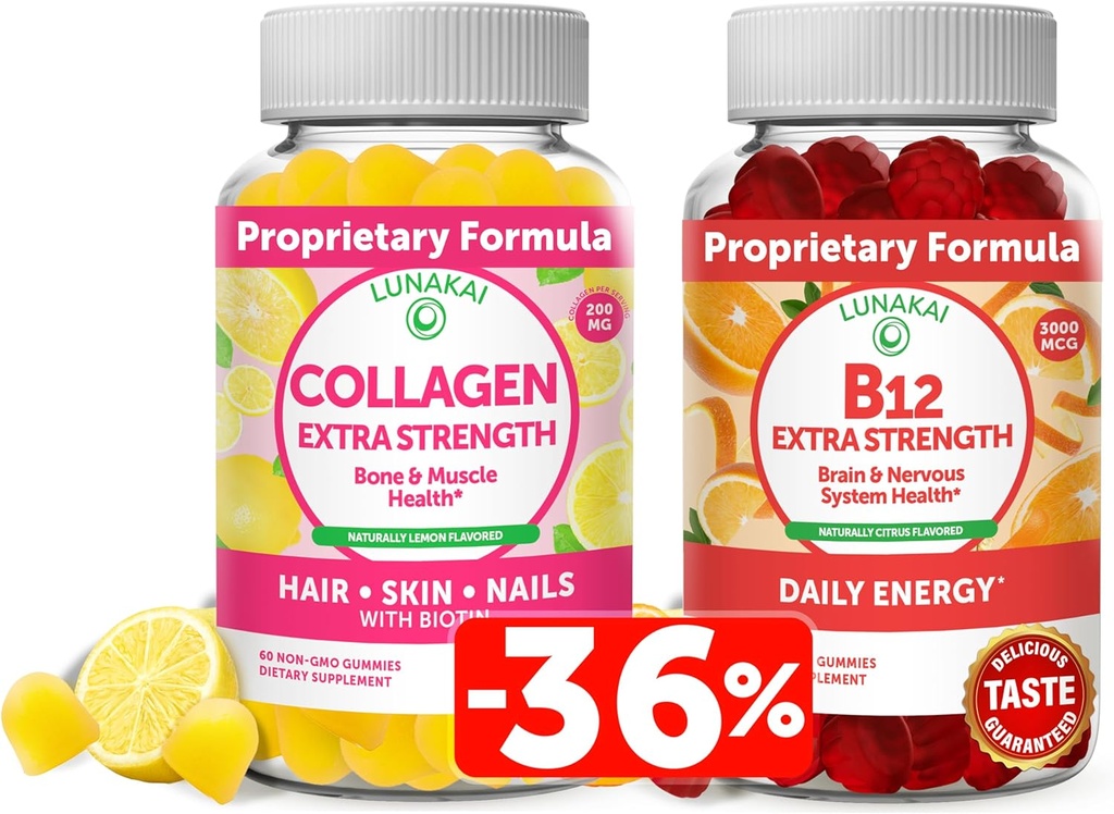 Lunakai Collagen & Biotin Gummies Bundle - Vitamine für Haare, Haut und jugendliche Erscheinung - Non-GMO Anti Aging Protein Supplements für Männer & Frauen - 30 Tage Versorgung