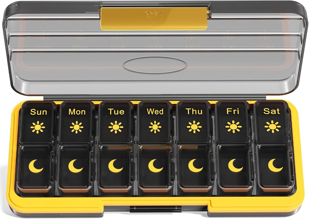 Zoksi Am Pm Pill Organizer 7 Tage, Wöchentliche Pille Box 2 Mal pro Tag, Medizin Pill Organizer mit separatem Kompartment, Reise Pillen Fallspender Portable für Vitamine, Fischöle, Medikamente(Schwarz)