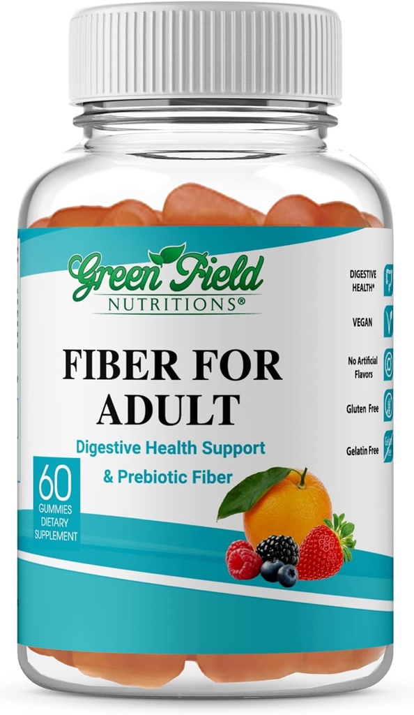 Greenfield Nutritions: Halal Fiber Gummies für Erwachsene aus Präbiotischer löslicher Chicory für Verdauungs- und Gutunterstützung, Immununterstützung, Non-GMO, Gelatin frei, Glutenfrei 60 Zähler, Halal Vitamine