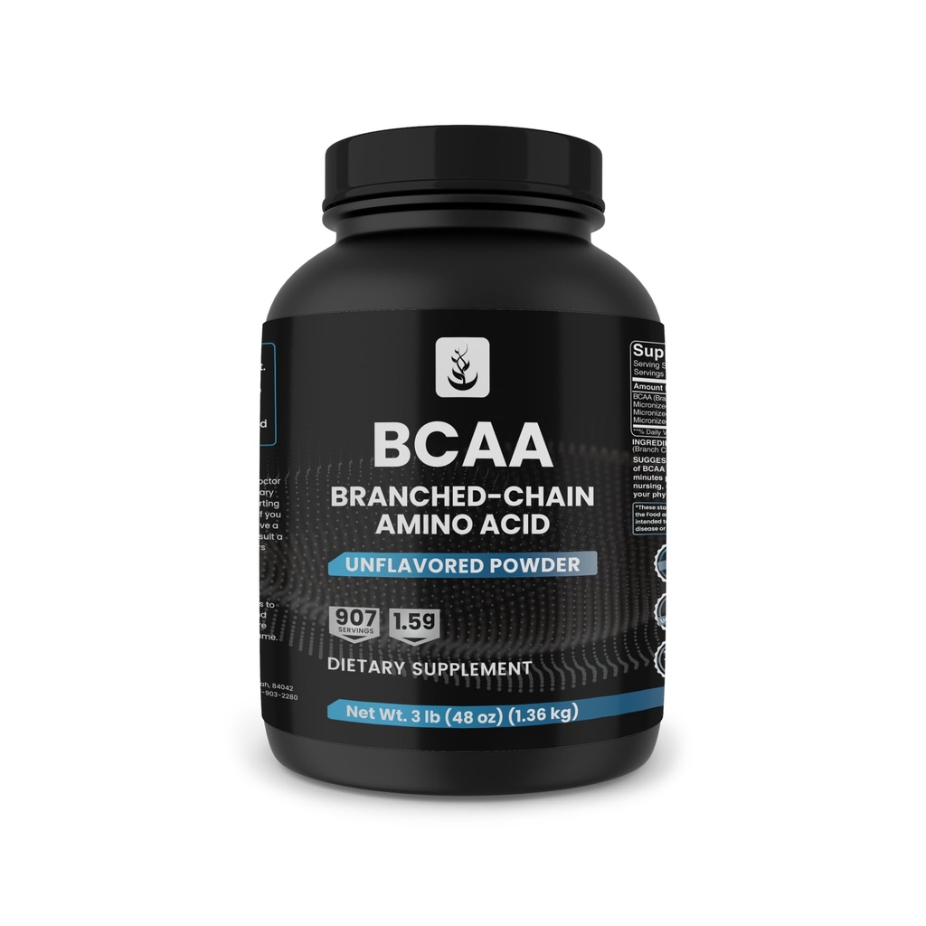PURE ORIGINAL INGRÉDIENTS 2:1 BCAA Poudre, 3 lbs, Acides aminés ramifiés, non aromatisés, 907 portions, toujours purs, sans additifs ni charges