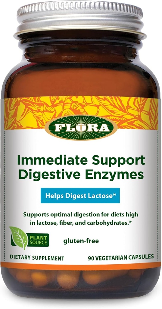 Udo's Choice Flora - Sofortige Unterstützung Verdauungsenzyme - Unterstützt Lactose Verdauung, Bloating, Sodbrennen & Gas - Enthält 7 Enzyme - Glutenfrei - 90 Vegetarische Kapseln