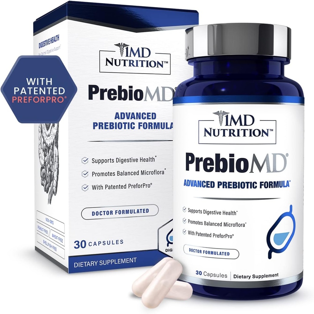 1MD Nutrition PreBioMD - Präbiotisch mit PreforPro® | Unterstützung Gesunde Verdauung und Beneficial Bacteria