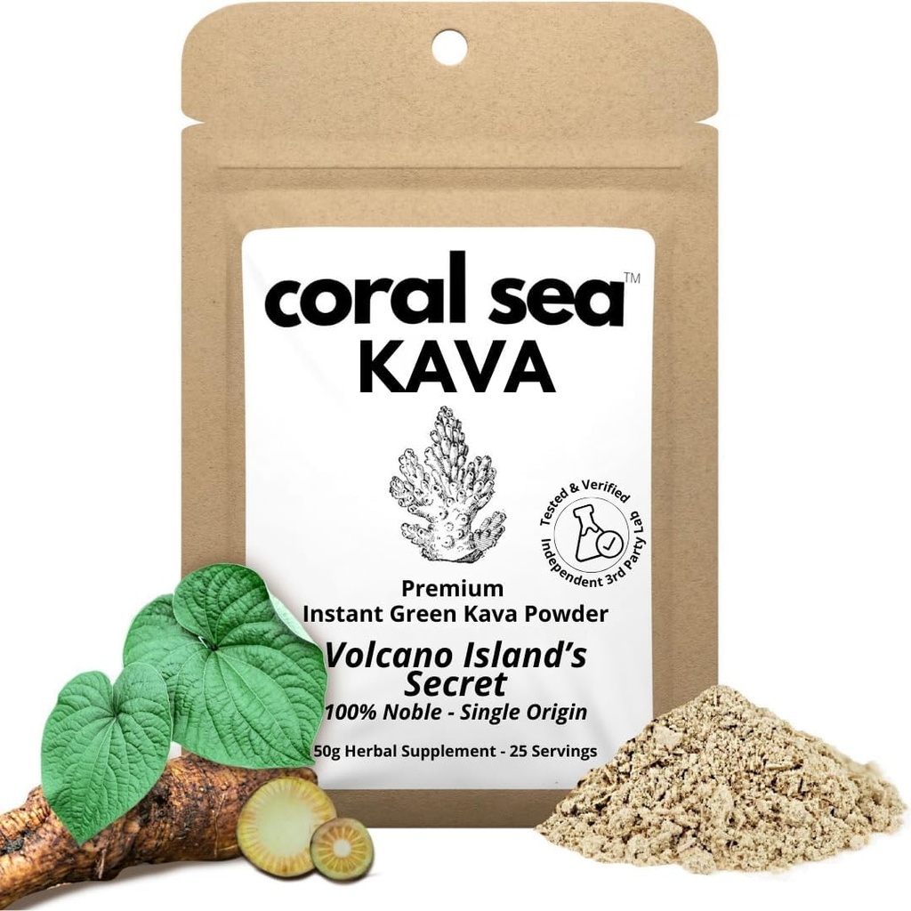 Instant Kava Kava Trinken Tee Pulver Vanuatu Noble Kava Root - Nootropic Drink Mix Quick Pocket Sized Caffeine Free Authentic Bitter Flavor - Volcano Island's Secret 25 Servings