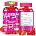 Glycinat de magnésium 600mg, Gommies de potassium sans sucre à croquer Gommies de magnésium avec Glycinat de magnésium, vitamine D, B6 et CoQ10 pour le sommeil, la relaxation, le cerveau et le muscle, 60 jours d'approvisionnement