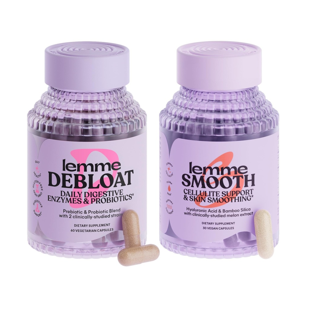 Lemme Debloat und Glatte Bundle - Präbiotische, Probiotische & Verdauungsenzymkapseln für Bloating & Gas Relief, Reduzieren Cellulite, Plump Skin, Glatte Cellulite