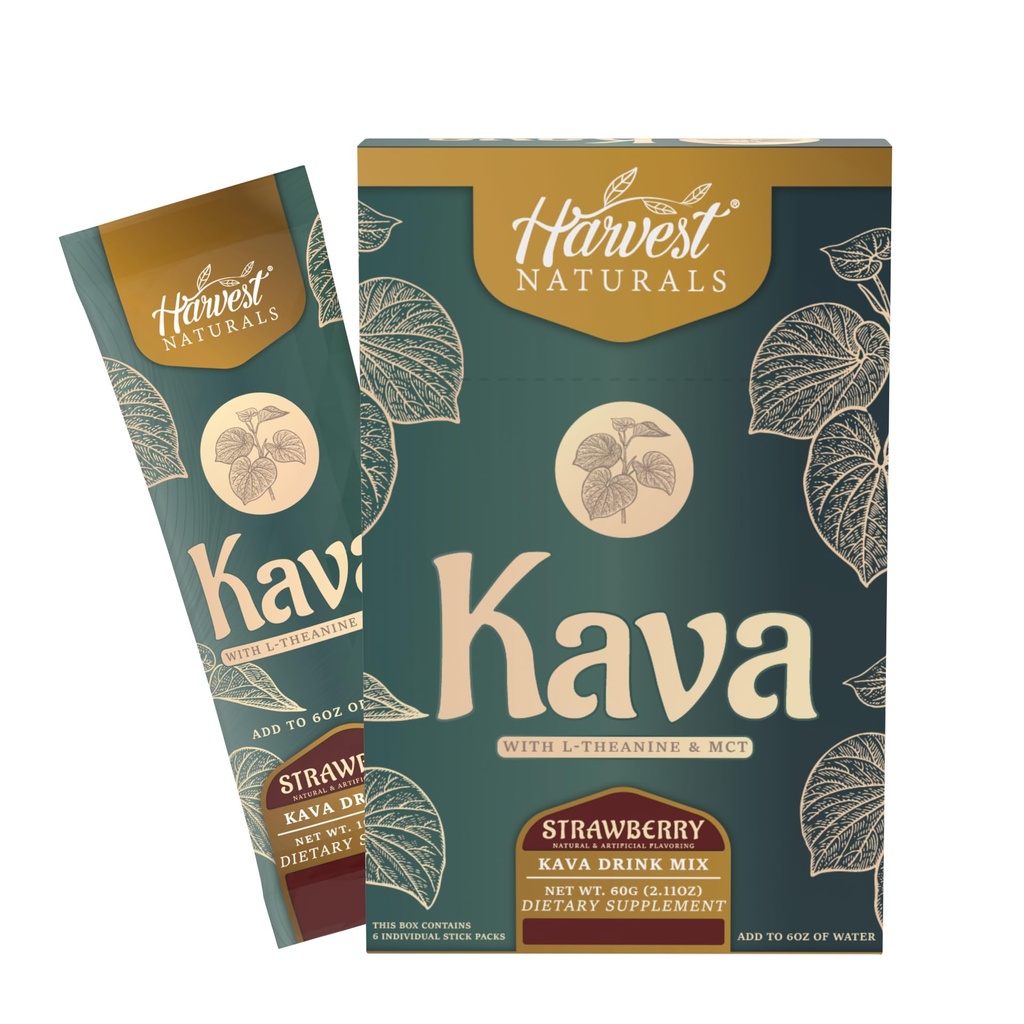 Kava Extrakt mit L-Theanin & MCT Getränk Mix | Erdbeer Flavor | On-The-Go Sticks zum Wasser hinzufügen | 6 Sticks (6 Servierungen)