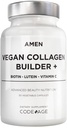 Amen Plant-Based Collagen Builder Supplement - Aliments bio entiers, Lutéine, Vitamine C, Biotine, Lysine, Proline Collagen Boosters - Cranberry biologique, citron, fraise - Une fois par jour - 30 capsules