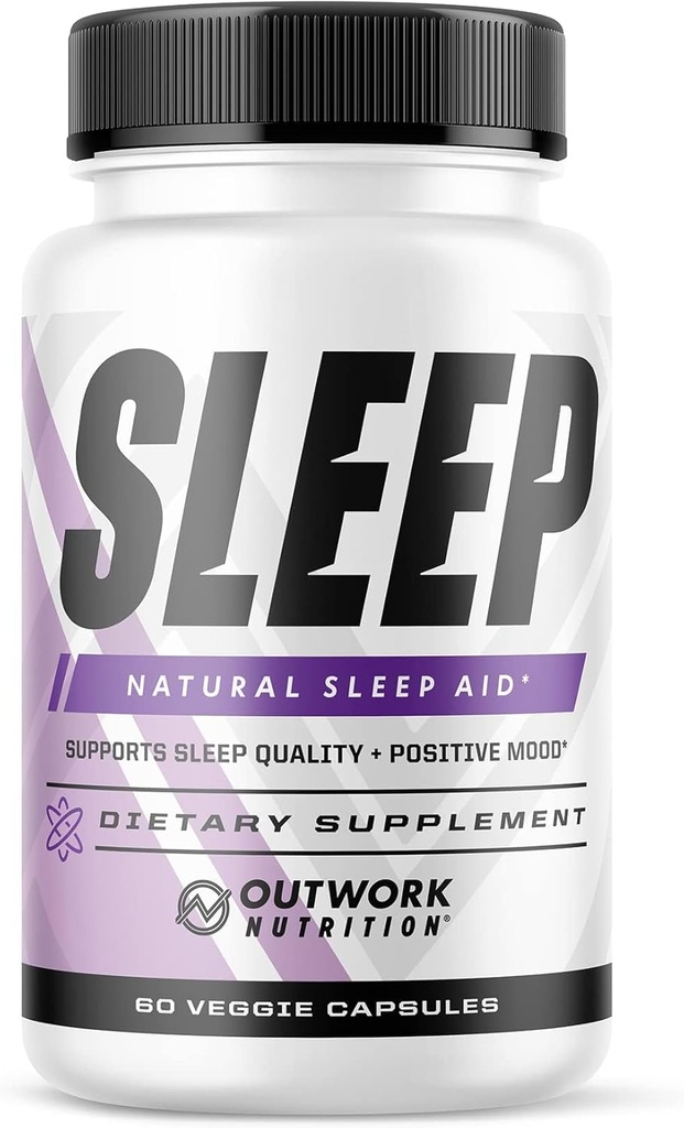 Outwork Nutrition Aide au sommeil - Mélatonine naturelle, L-Theanine, Extrait de safran - Suppléments de sommeil pour les adultes - Boosts Qualité du sommeil et le temps, améliore l'humeur positive - 60 gélules de veg (pas de gommes)