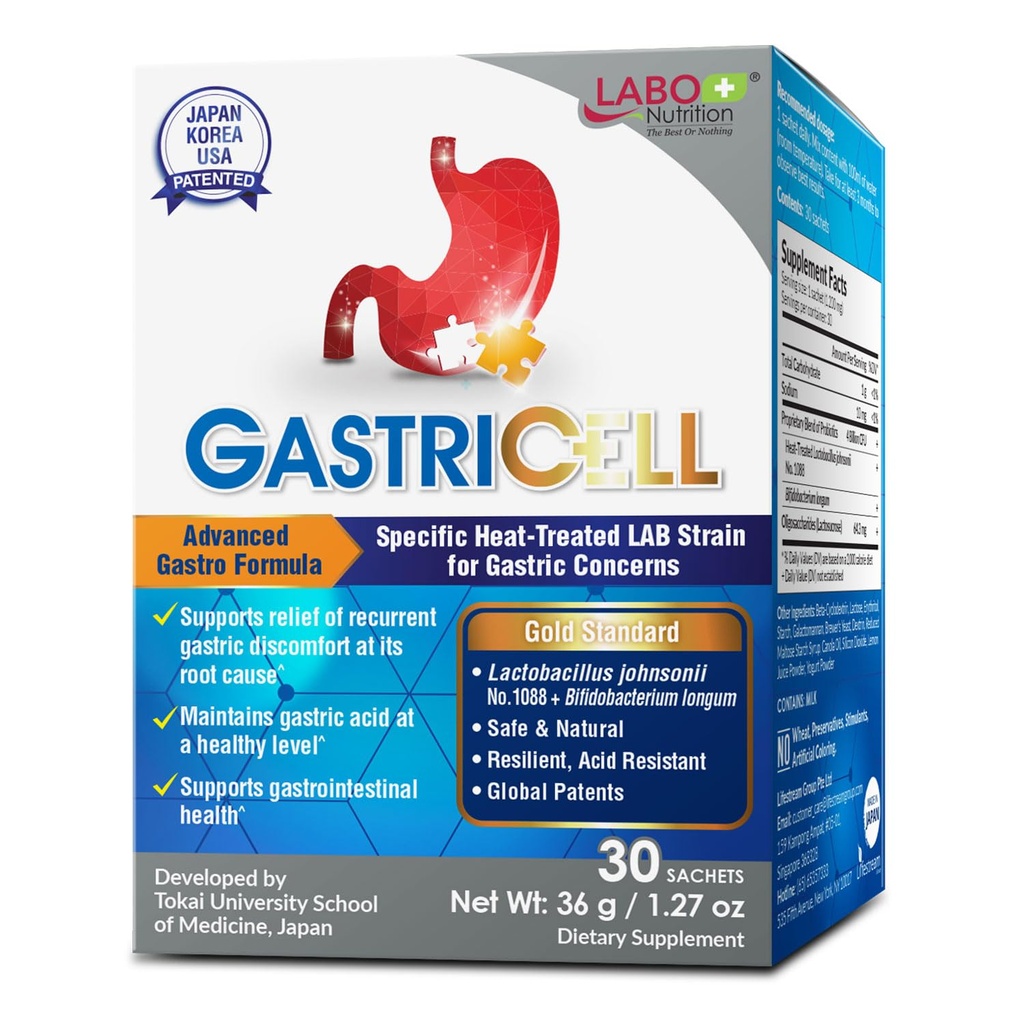 LABO Nutrition GASTRICELL - Acid Reflux, Heartburn, Recurring Gastric Discomfort, Natural Defence Against Gastric Distress 30 sachets