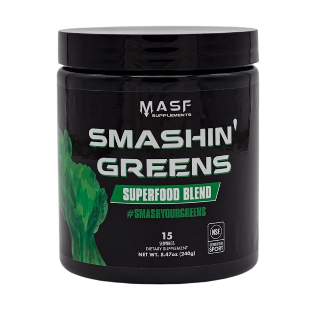 MASF ergänzt Smashin' Greens Superfood Organic Blend - 15 Portionen - Boost Energy, Immununterstützung, Verdauungsgesundheit mit Bio-Wheat Grass, Spirulina, Chlorella - NSF zertifiziert