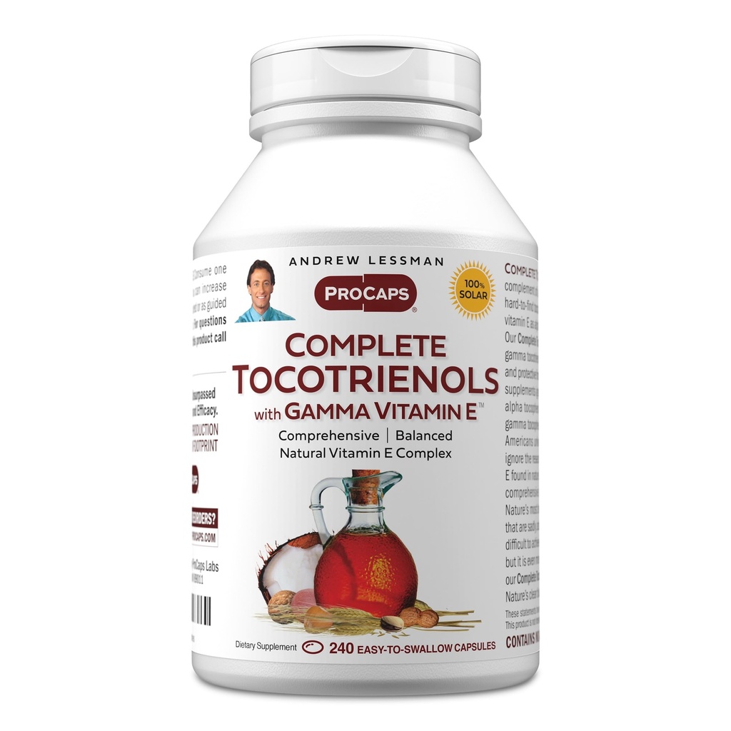 ANDREW LESSMAN Komplette Tocotrienole mit Gamma Vitamin E 240 Softgels - Acht Formen von Vitamin E (Alpha, Beta, Gamma, Delta Tocopherols und Tocotrienols). Leistungsstarkes Antioxidans. Keine Zusatzstoffe