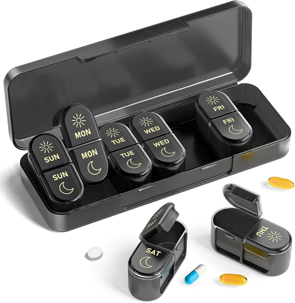 AM &amp; PM Pill Organizer 7 Tage, Wöchentliche Pille Fall 2 Mal pro Tag, Pille Box 7 Tag, Medizin Pill Organizer für Reisen, Vitamine, Fischöle, Nahrungsergänzungen