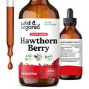 Wild & Organic Hawthorn Berry Tincture 600 mg - Flüssige Hawthorne Berry-Ergänzung für Gesamtunterstützung - Vegan, Zucker & Alkoholfreie Obst-Extrakt Tropfen - 4 fl oz