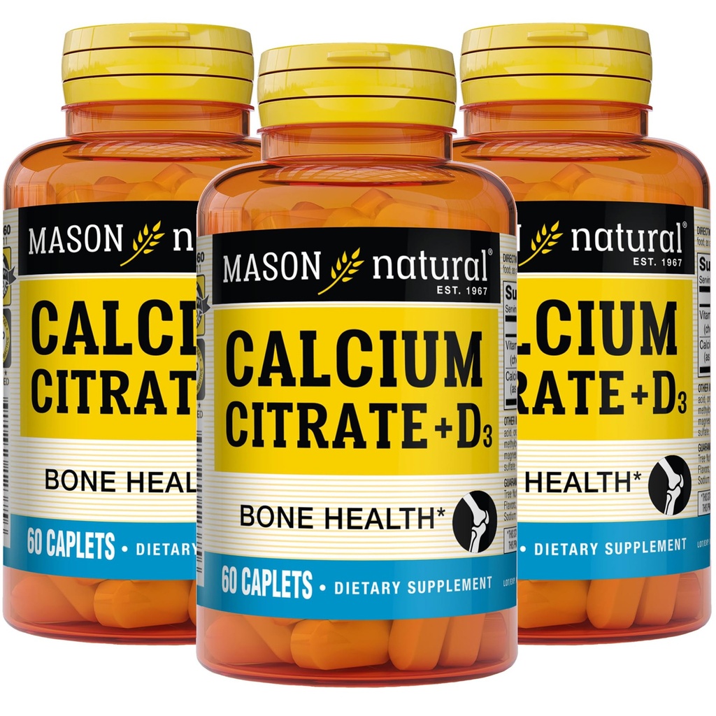 MASON NATURAL Calcium Citrat Plus Vitamin D3, 6 Monate Versorgung, stärkt Muskelfunktion und Knochengesundheit, 3 Packung