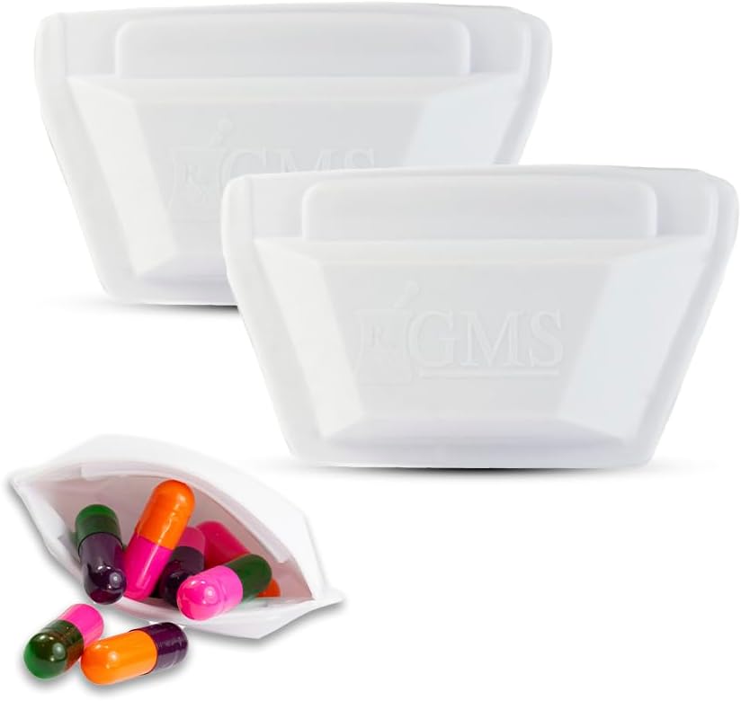 GMS Squeezable Pocket Pill Case - Kleine, leicht Säule Organizer Ideal für Reisen - hält Medikamente sicher - Robustes Design mit einfachem Fuss-freien Zugang - 2 Zoll Pocket Sized & Discreet - 2 Pack