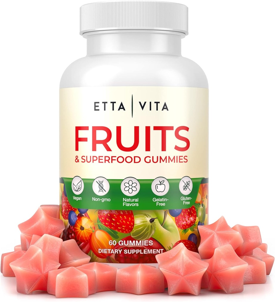 Superfruits Gummi Ergänzung für Bloating & Gut Gesundheit, 9 Superfruits Ergänzung für Erwachsene & Kinder, Collagen Booster - Immunität & Antioxidans Unterstützung, Non-GMO, Pectin-Based, Gluten-Free, keine Kapseln