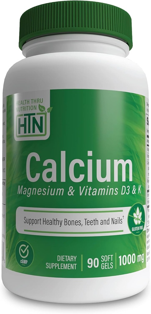 Gesundheit Thru Nutrition Calcium 1000mg und Magnesium 400mg mit Vitamin D3 & K (90 Softgel)