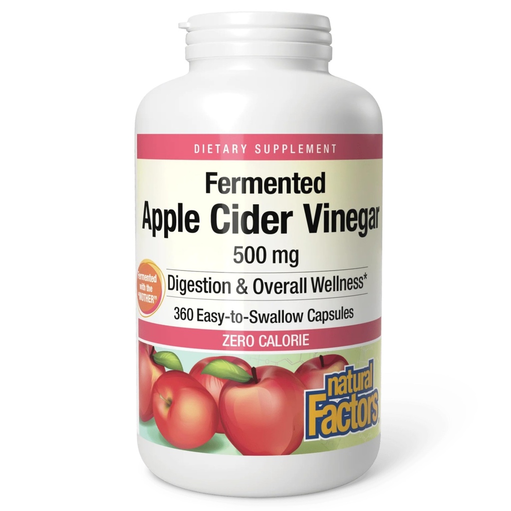 Natural Factors Fermented Apple Cider Vinegar - Digestive & Gut Health Support with Apple Cider Vinegar - 360 Easy-to-Swallow Capsules (360 Servings)