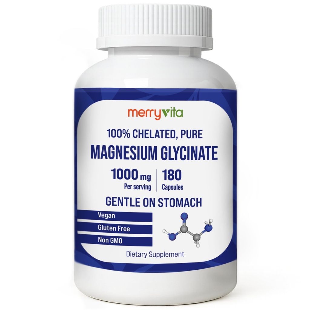Magnesium Glycinate 1000mg - High Absorption chelated Magnesium Supplement - Supports Relaxation, Restful Sleep, Muscle Function & Bone Health - 180 Capsules - Vegan, Non-GMO