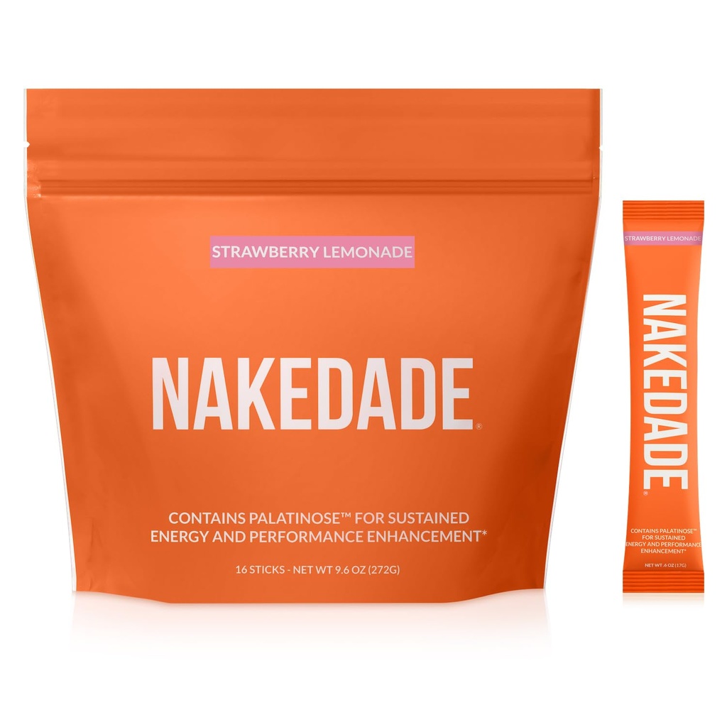 Nakedade Strawberry Lemonade – Performance Enhancing Sports Drink Powder - Electrolyte Powder – No GMOs or Artificial Sweeteners, Gluten-Free, Soy-Free, Dairy-Free – 16 Sticks