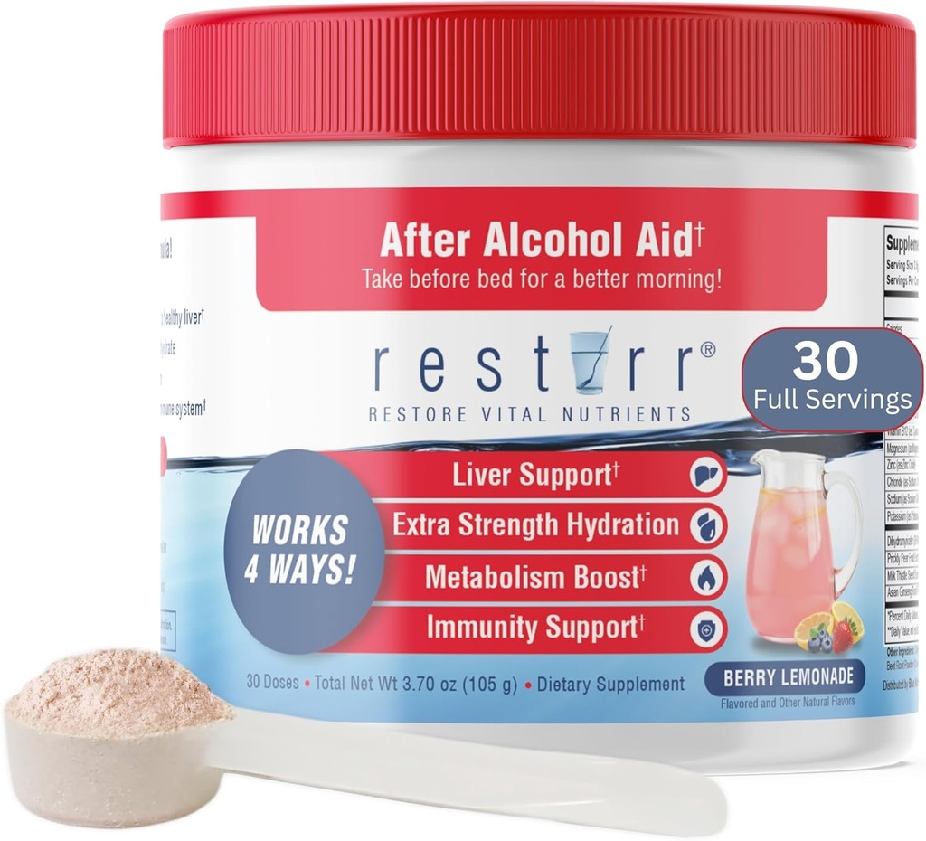 Retirer Après l'Alcool Aid & Recovery: soutient la santé du foie, stimule le métabolisme et soutient le système immunitaire avec DHM, Thistle de lait, B-Complex, Hydratation. 30 doses