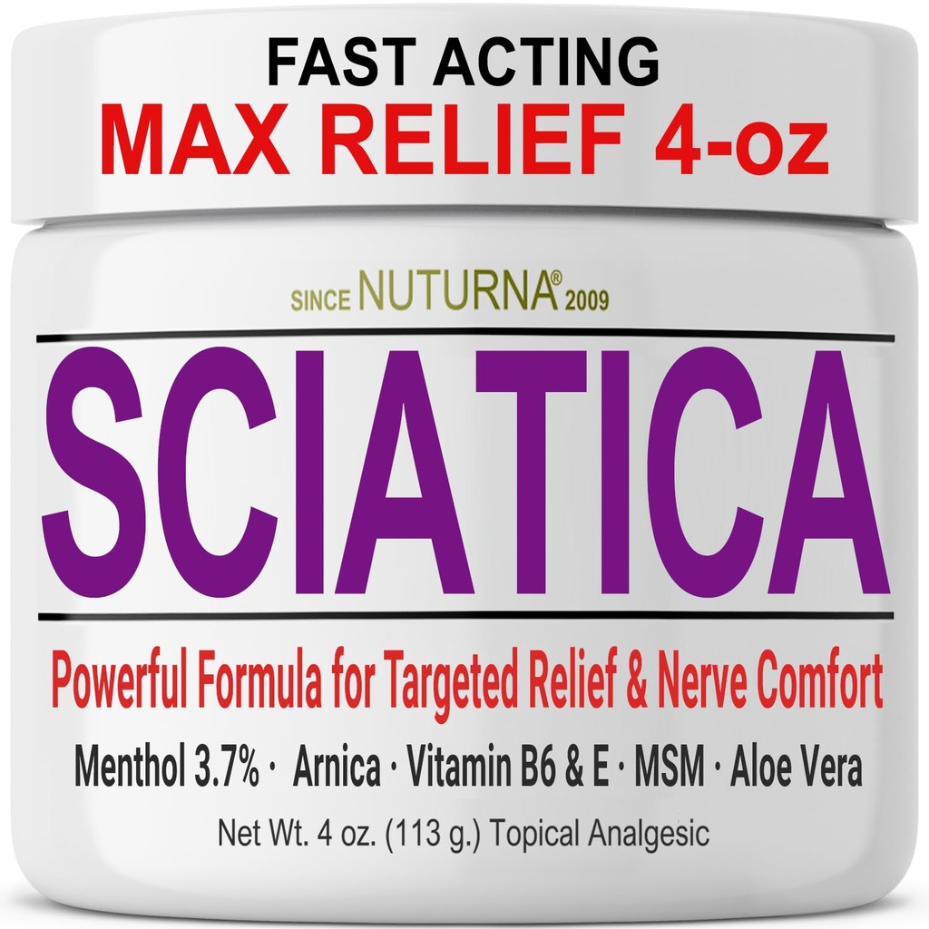 Crème Nerve Sciatica - Crème Confort maximum pour les pieds, les mains, les jambes, les orteils, le dos - Naturel Ultra Strength Arnica, MSM, Mentol, Confort apaisant, Grand 4 Oz