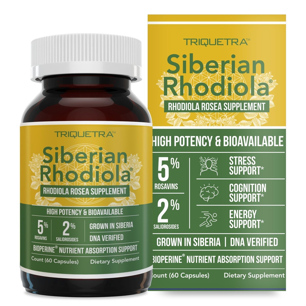 Max Strength Siberian Rhodiola®: Rhodiola Rosea 5% Rosavins, 2% Salidroside & BioPerine® pour l'absorption accrue – aide à soutenir le stress, l'énergie et la concentration* – grandi en Sibérie, ADN vérifié (60 capsules)
